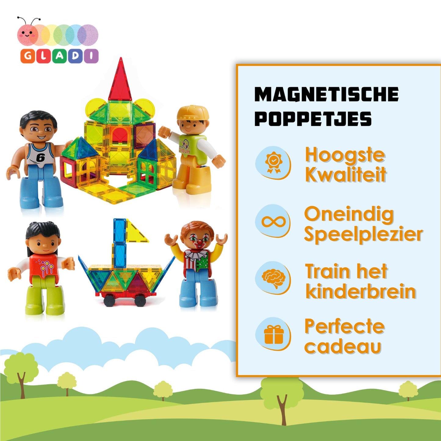 Gladi Tiles | Uitbreidingsset 4 Magnetische Poppetjes