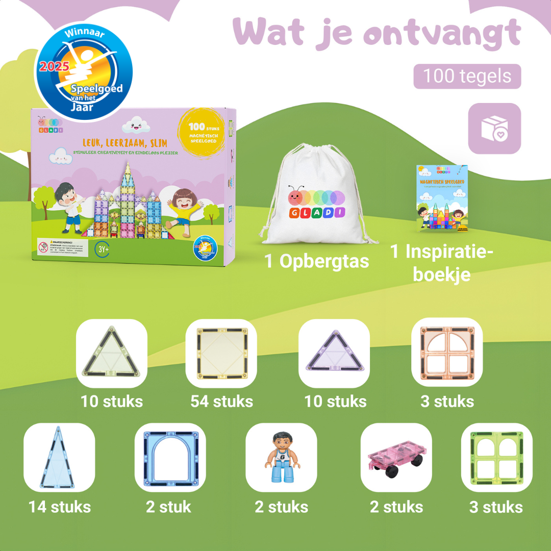 🏆 Gladi Tiles Pastel - Winnaar Speelgoed van het Jaar 2025 | Magnetisch Educatief Speelgoed