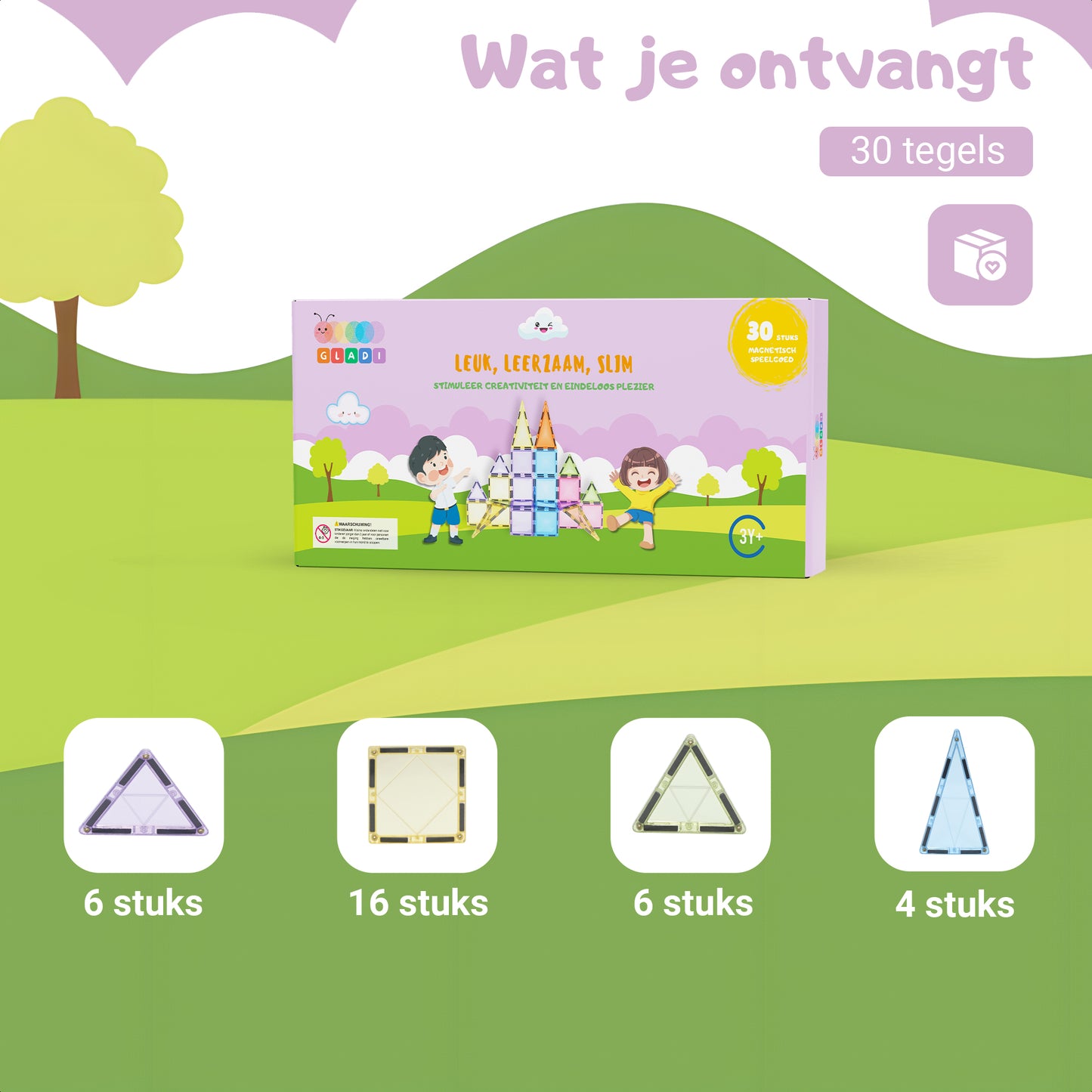 🏆 Gladi Tiles Pastel - Winnaar Speelgoed van het Jaar 2025 | Magnetisch Educatief Speelgoed