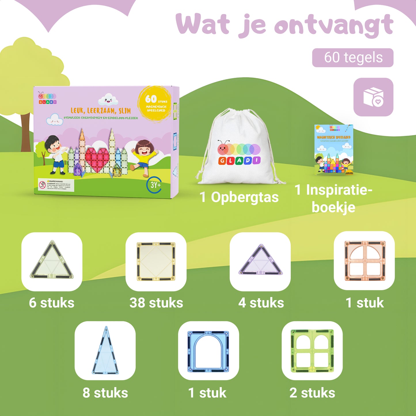 🏆 Gladi Tiles Pastel - Winnaar Speelgoed van het Jaar 2025 | Magnetisch Educatief Speelgoed