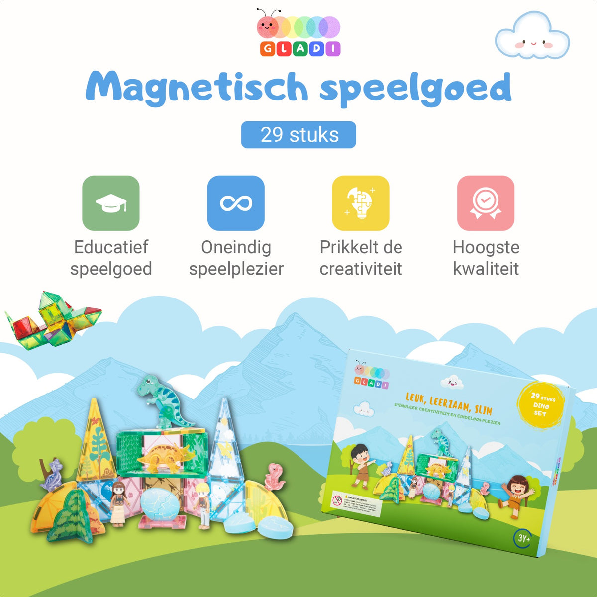 🏆 Gladi Tiles | 29-Delige Dino Set - Speelgoed van het jaar 2026