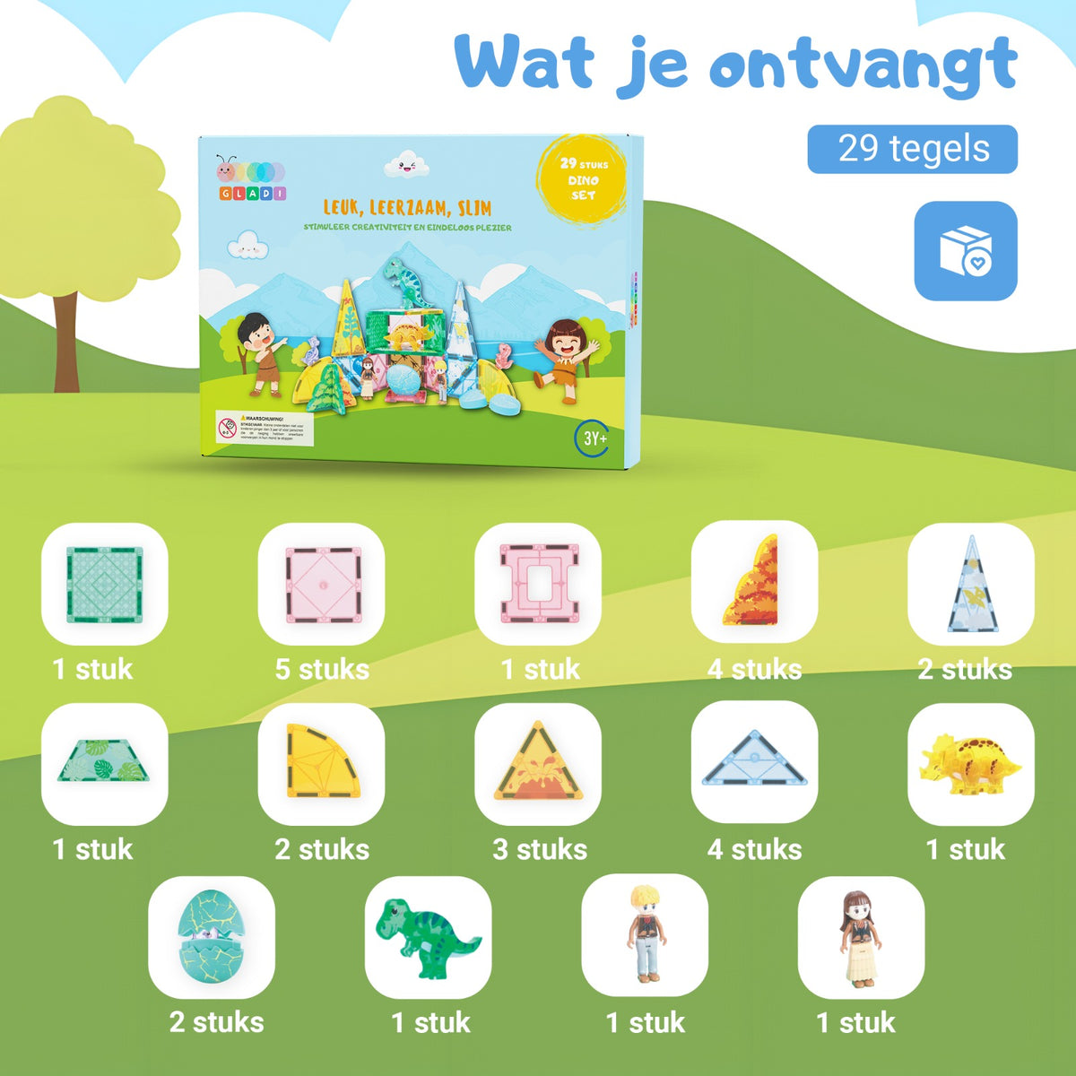 🏆 Gladi Tiles | 29-Delige Dino Set - Speelgoed van het jaar 2026